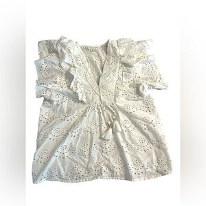 Nicole Miller Artelier Boho Ruffled Eyelet Blouse Sz S